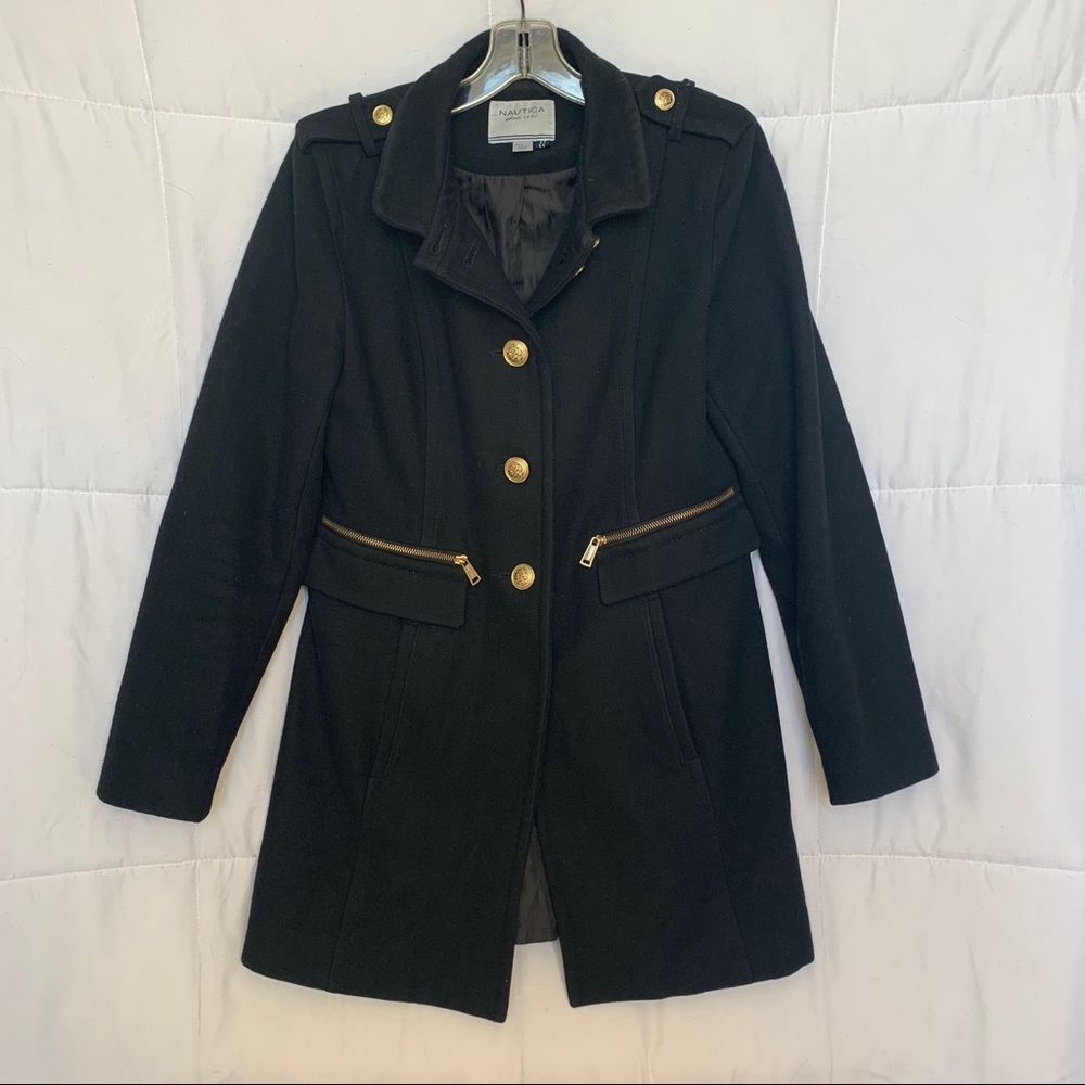 Nautica Vintage Black Military Wool Coat